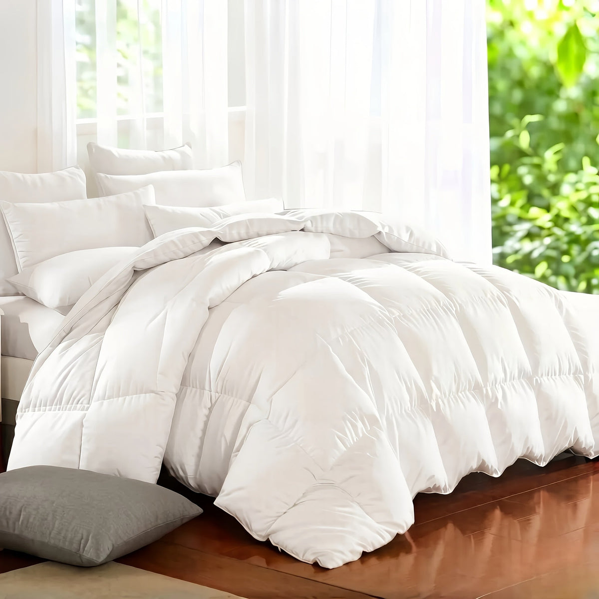 7 Piece Comforter Set Queen King Size – Soft Microfiber Pinch Pleated Bed in a Bag with Comforter, Fitted Sheet, Flat Sheet & 4 Pillowcases, All-Season Bedding Set for Home & Dorm