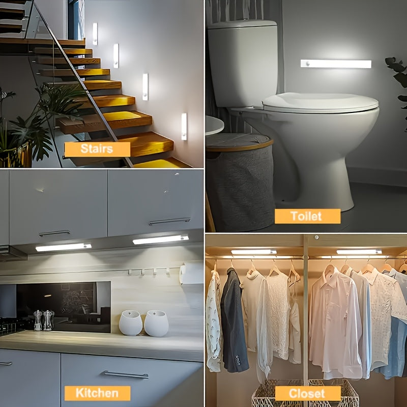 LED Motion Sensor Cabinet Lights USB Rechargeable – 3 Adjustable Modes Wireless Stick-On Night Light for Bedroom Staircase Kitchen Closet Hallway Under Cabinet Home Lighting 6 9 12pcs