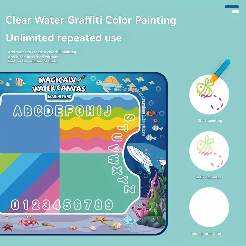 Water Drawing Mat for Kids Reusable Magic Painting Canvas Mess-Free Art Toy Set Ages 3+ Large 80x60cm Ocean Animal Designs Gift Box