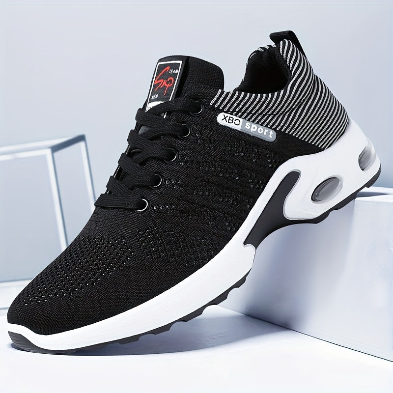 Air Cushion Slip-Resistant Men's Athletic Sneakers – Breathable Lace-Up Casual Sports Shoes for Gym Walking Running Urban Everyday Wear, Black & White or Black Blue, Sizes US 6.5–11.5