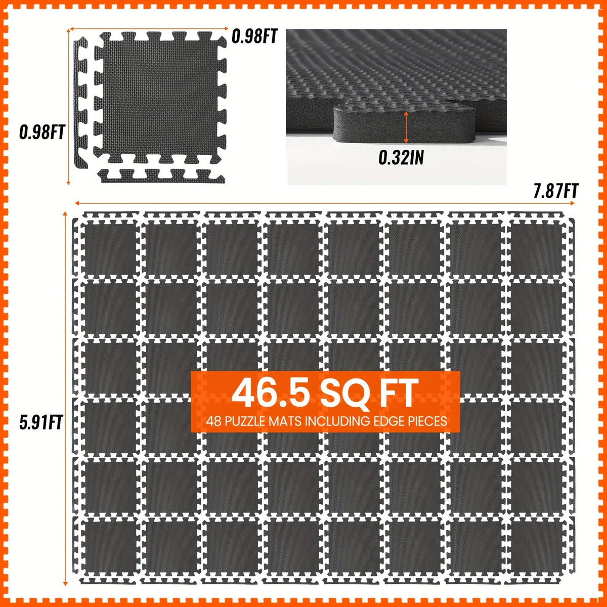 Interlocking Gym Floor Mats 36/48pcs EVA Foam Puzzle Tiles 12"x12" Non-Slip Exercise Mat for Home Gym Garage Playroom Fitness – Includes Border Strips, Coffee & Leaf Pattern