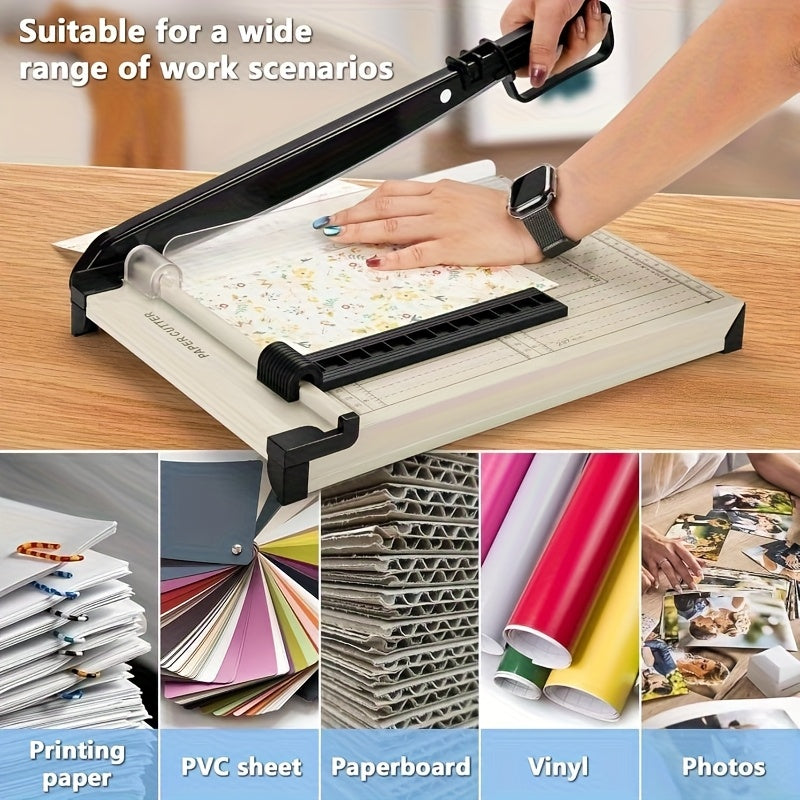 12 Inch Heavy-Duty Guillotine Paper Cutter Trimmer Safety Guard Corner Rounder Laser Grid Non-Slip Base White Photos Cardstock Scrapbook Office Craft Cutting Tool