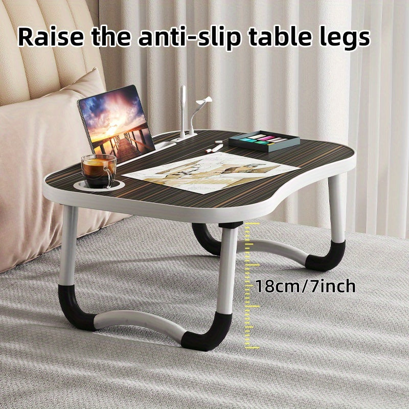 Foldable Laptop Desk Portable Bed Desk with Cup Holder Tablet Slot Fiberboard Lap Desk for Work Study Drawing Gaming Dining in Bed Sofa Floor Black and Walnut Home Office Gift