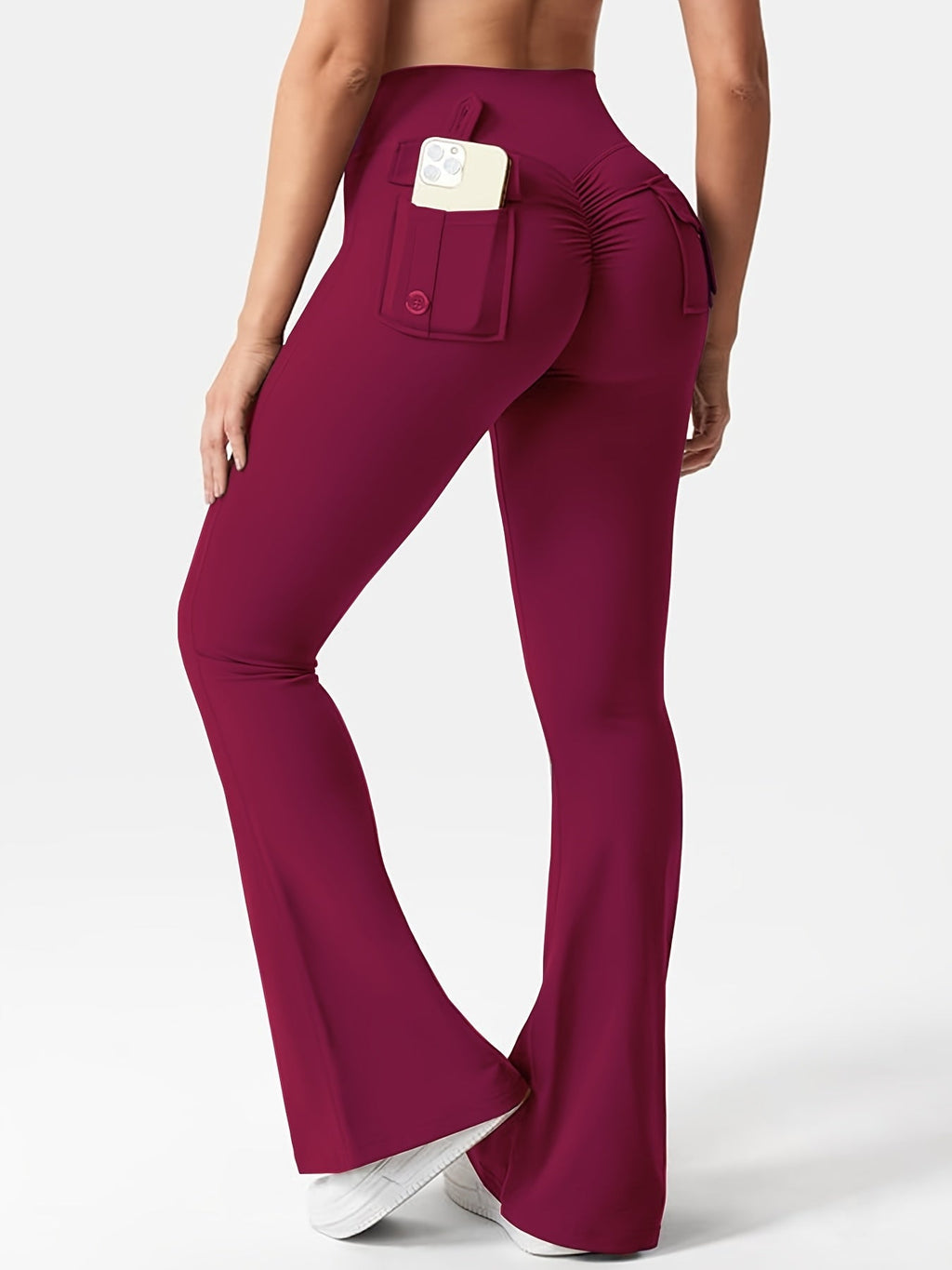 Women's 3-Piece High Waist Flare Yoga Pants Set with Belt and Pockets, Scrunch Butt Lifting Squat Proof 90% Polyester Stretchy Flared Leggings for Workout Gym Running Casual Wear