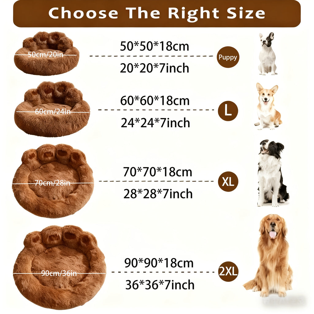 Bear Paw Plush Round Pet Bed for Dogs & Cats Soft Calming Non-Slip Cozy Puppy Bed – Small Medium Large, 20/24/28/36 Inch, Coffee Pink Gray