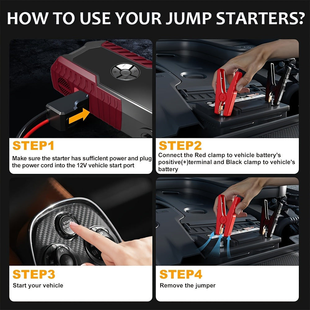 9-in-1 Car Jump Starter 6500A 12V with 160PSI Air Compressor – Portable Battery Booster, Emergency Power Bank, LED Flashlight & Roadside Kit, Wireless Jump Starter for Cars, Trucks, SUVs & Motorcycles