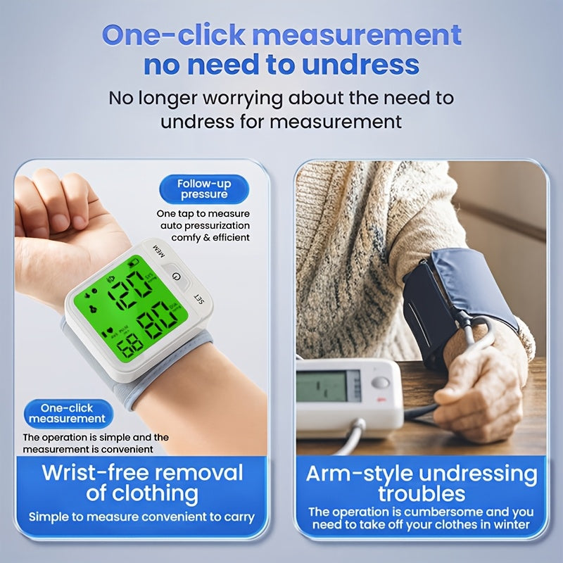 Wrist Blood Pressure Monitor Automatic Digital BP Cuff with Large LCD Display – Pulse Rate & Irregular Heartbeat Detection, Portable Home Use for Seniors & Adults, One-Button Operation