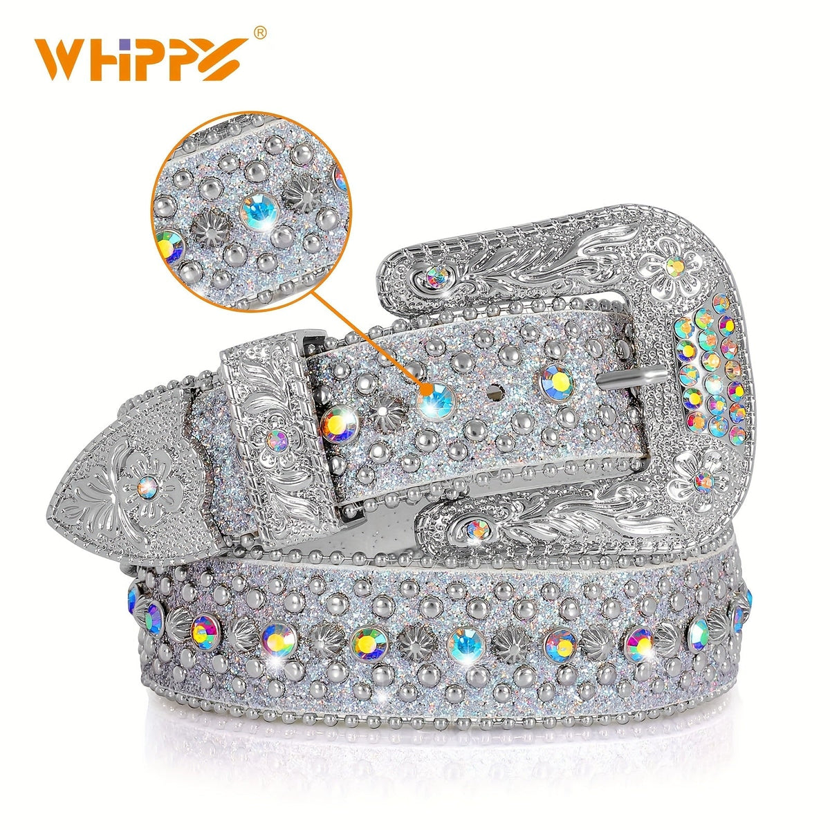 Rhinestone Belt Unisex Western Cowgirl Bling Faux Leather Removable Buckle – Sparkling Adjustable Waist Belt for Women Men 13 Colors Sizes S-XL Party Festival Halloween Christmas Gift