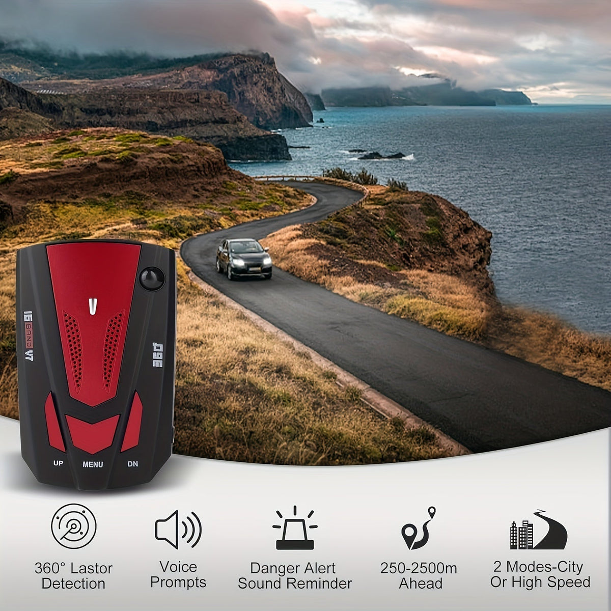 16-Band Car Radar & GPS Detector – 360° LIDAR & Anti-Speed Camera Detection, Voice Alarm, Real-Time Threat Alerts for Safer Driving