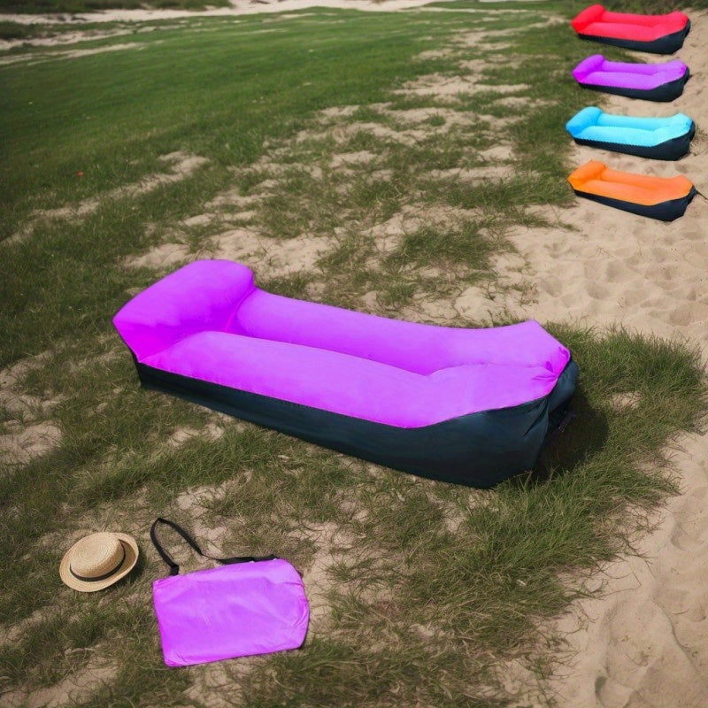 Inflatable Sofa Recliner Chair No Pump Needed – Heavy-Duty Bed-Like Outdoor Lounger, Quick Inflate Lightweight Compact for Camping, Beach, Backyard & Travel, Blue Purple Red Green