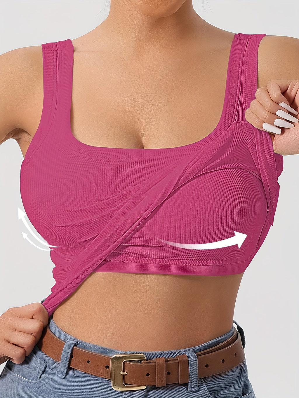 Women's Scoop Neck Tank Top with Removable Chest Padding – Slim Fit Padded Bra Sleeveless Summer Casual Top 8 Colors XS-XL