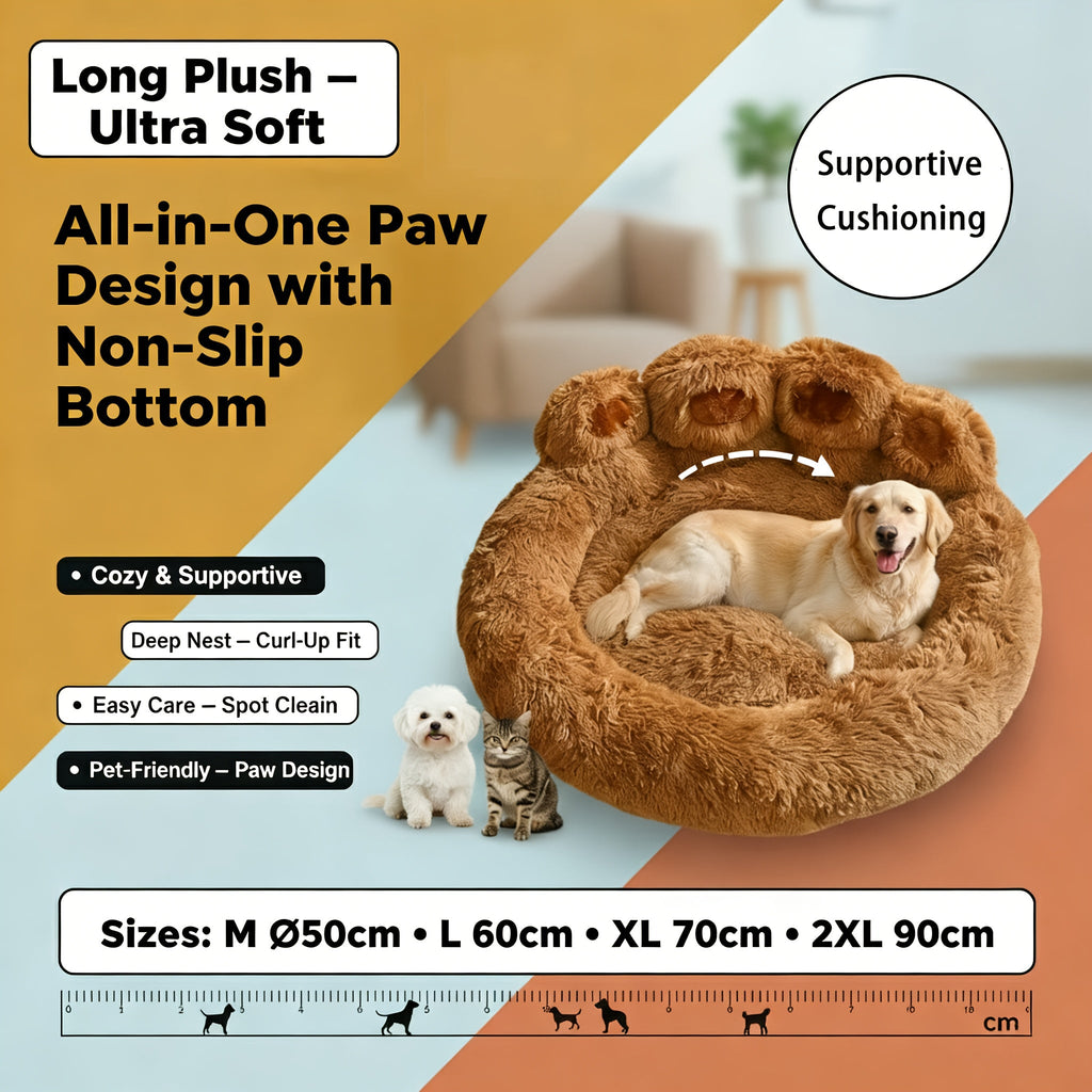Bear Paw Plush Round Pet Bed for Dogs & Cats Soft Calming Non-Slip Cozy Puppy Bed – Small Medium Large, 20/24/28/36 Inch, Coffee Pink Gray