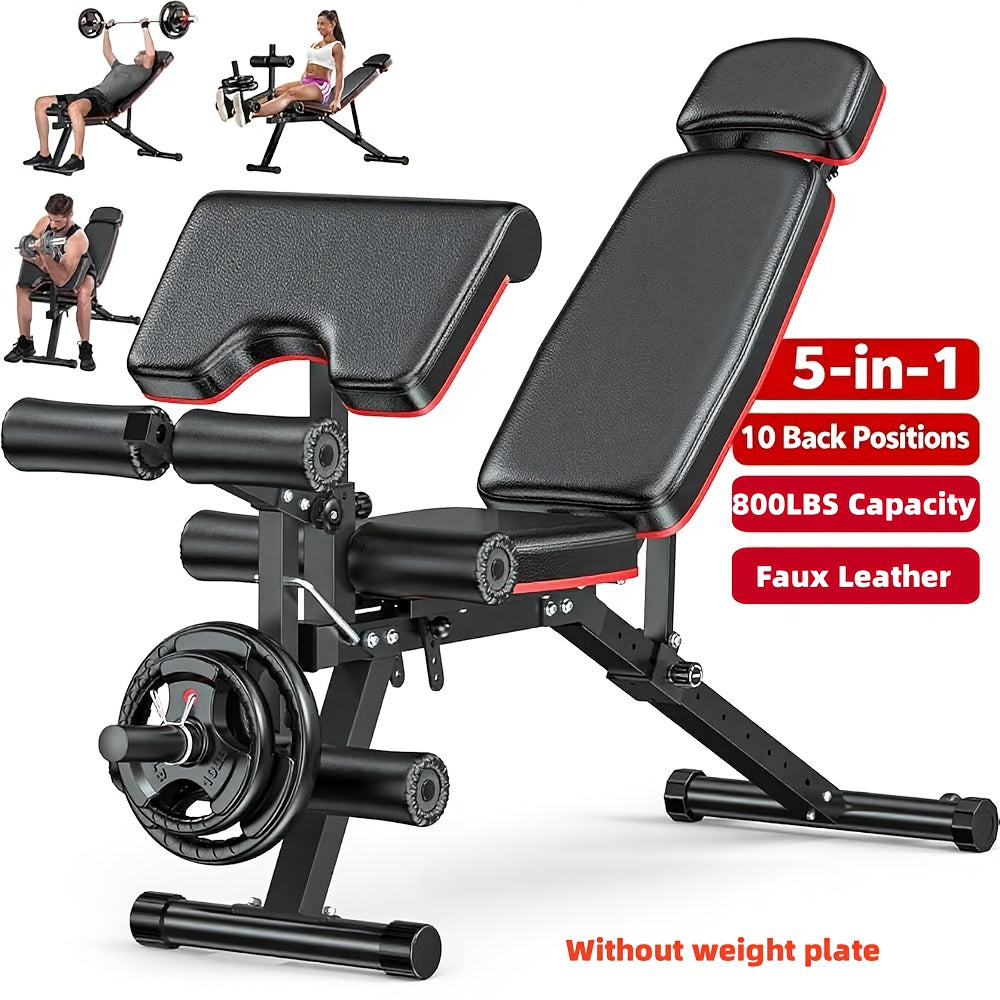 Foldable 6-in-1 Adjustable Weight Bench 770 LBS Home Gym – Flat Incline Decline Strength Training with Resistance Bands Preacher Curl Pad & Leg Developer for Full Body Workouts