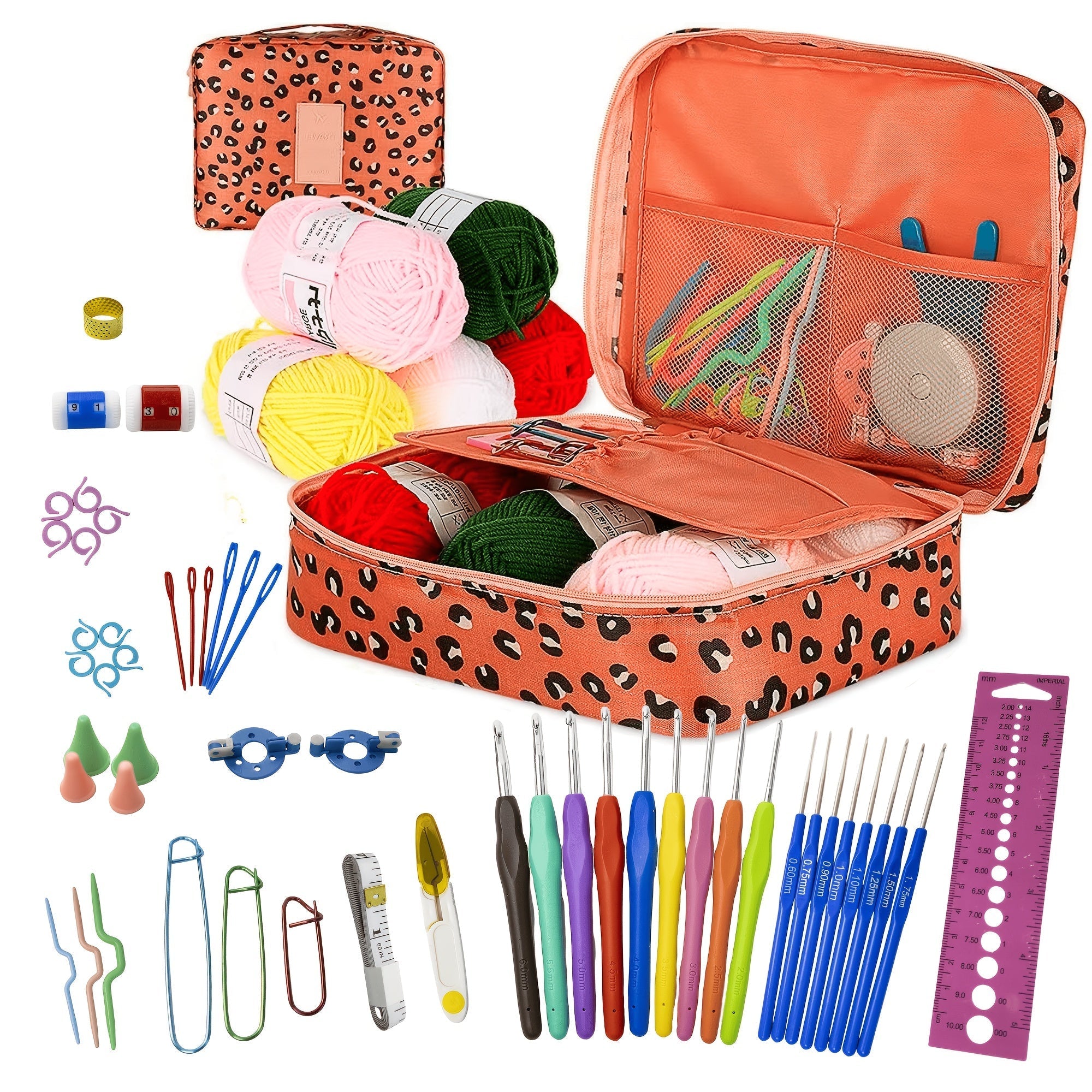 67pcs Complete Crochet Starter Kit for Beginners and Adults - All-in-One Set with 5 Skeins of Yarn, 9 Ergonomic Soft-Grip Hooks 2mm to 6mm, 8 Fine Hooks, Full Accessories and Portable Printed Bag, Perfect DIY Craft Gift for Women and Teens