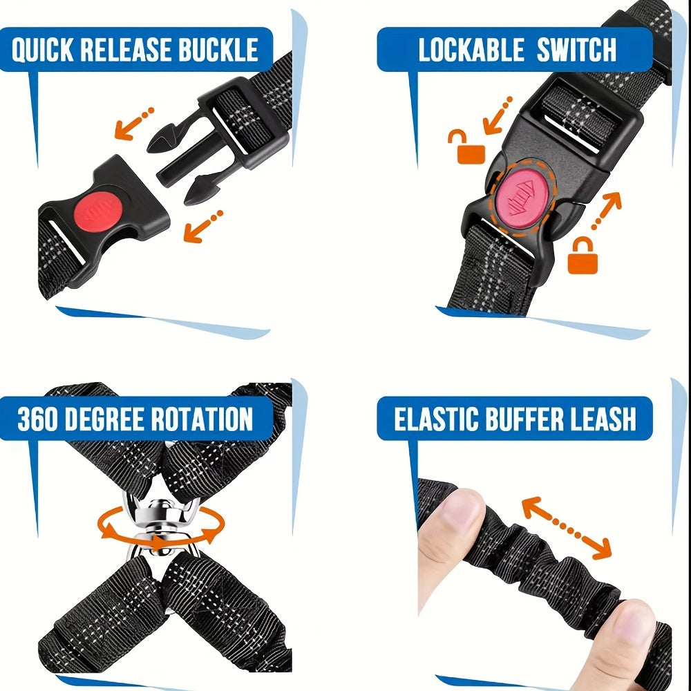 Dual Dog Car Seat Belt 2 Dogs Simultaneously No-Tangle Adjustable Bungee Headrest Clip Pet Safety Harness Small Medium Large Dogs Travel Black Red Rose Red
