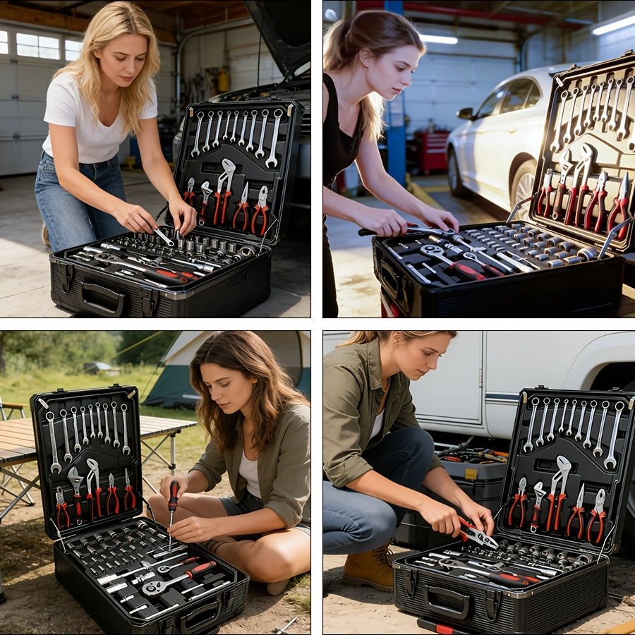 52 Piece Professional Tool Set with Portable Toolbox Multi-Functional Home Car Repair Kit for DIY Enthusiasts Homeowners Mechanics Gift for Men Red Standard Black White