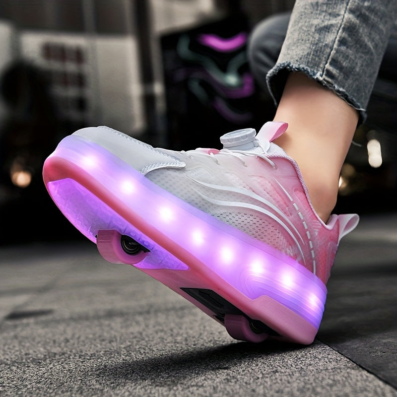 Kids LED Light-Up Roller Skates with Removable Wheels – Gradient Flashing Outdoor Skate Shoes for Boys & Girls, Balance Training Roller Skates, Fun Birthday Gift for Kids Ages 3-12