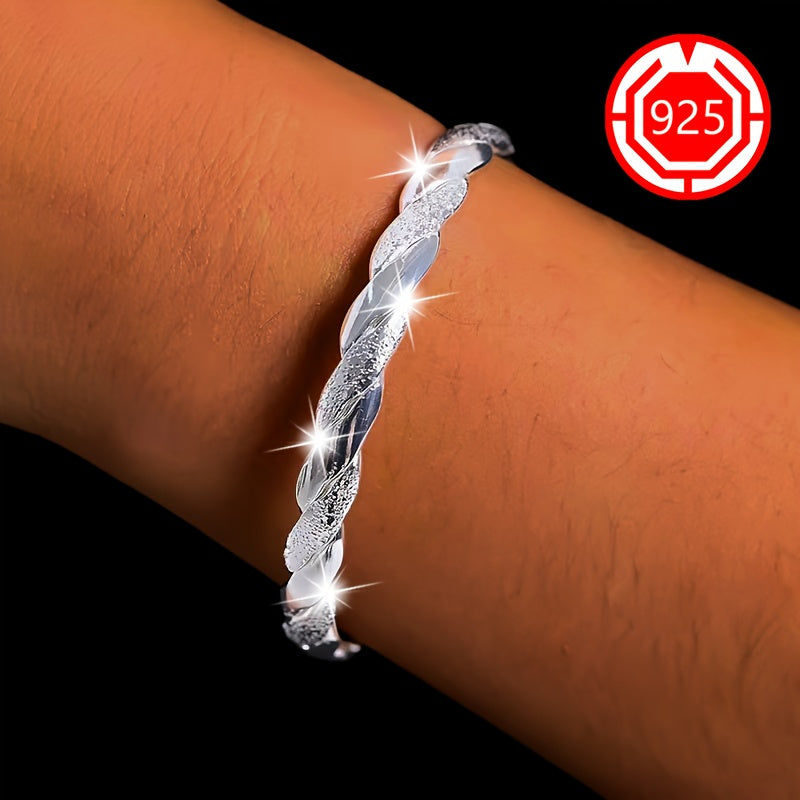 2-Pack 925 Sterling Silver Twisted Open Bangle Bracelet Set – Hypoallergenic Matte Finish Adjustable Stackable Cuff Elegant Silver Jewelry Gift for Women Daily Wear Holiday Christmas