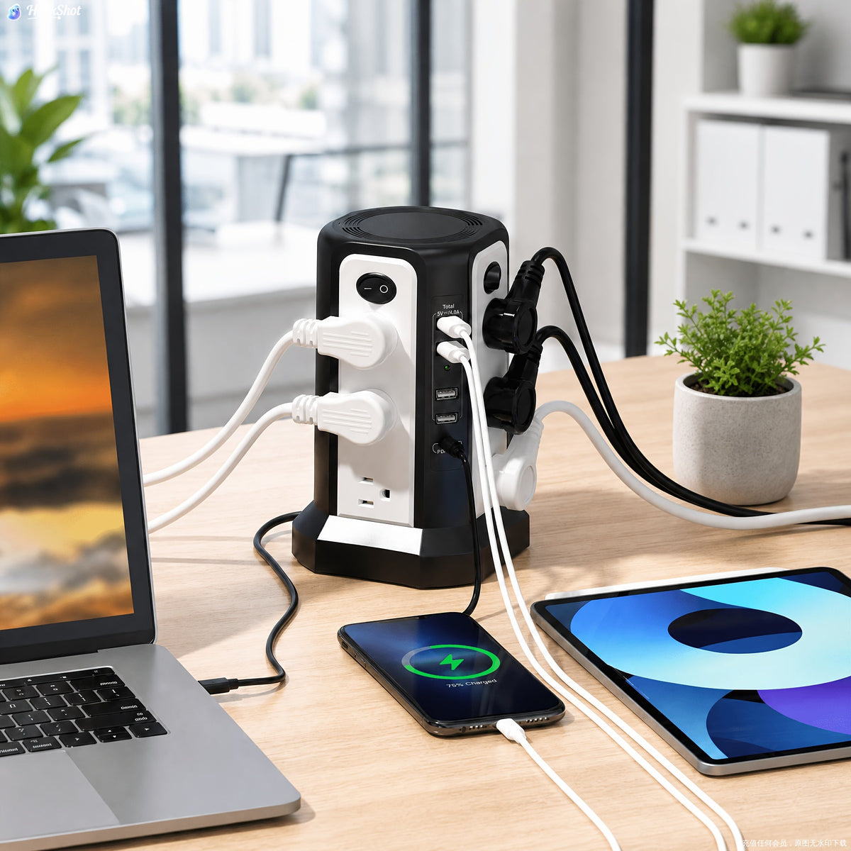 Tower Surge Protector Power Strip 12 Outlets 5 USB Ports PD 18W USB-C Fast Charging 10FT Extension Cord 1800J Surge Protection 4 Independent Switches Home Office Desk Dorm Room Vertical Design