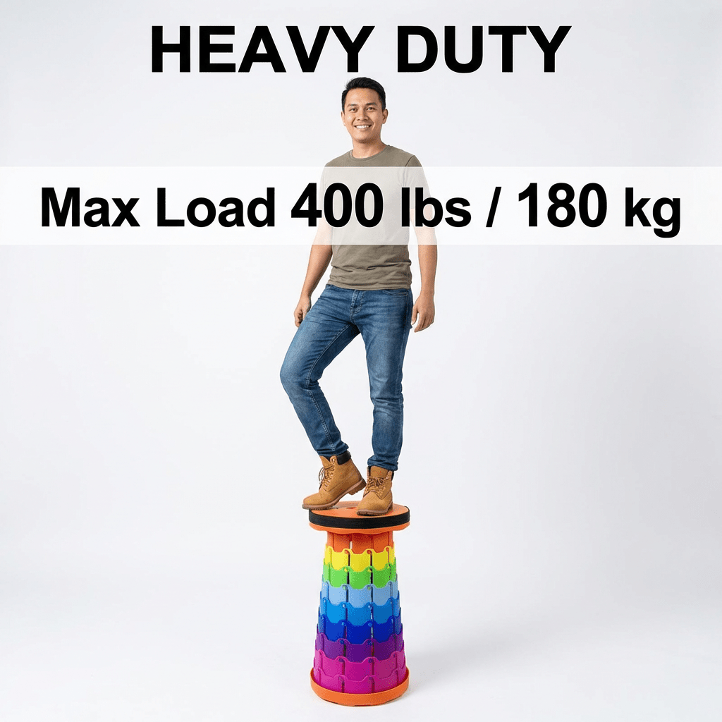 Collapsible Camping Stool 400 Lbs Capacity Ultra-Portable Lightweight Folding Seat - Folds Flat Fits in Backpack for Camping, Hiking, Fishing & Indoor Outdoor Use - Rainbow Option Available