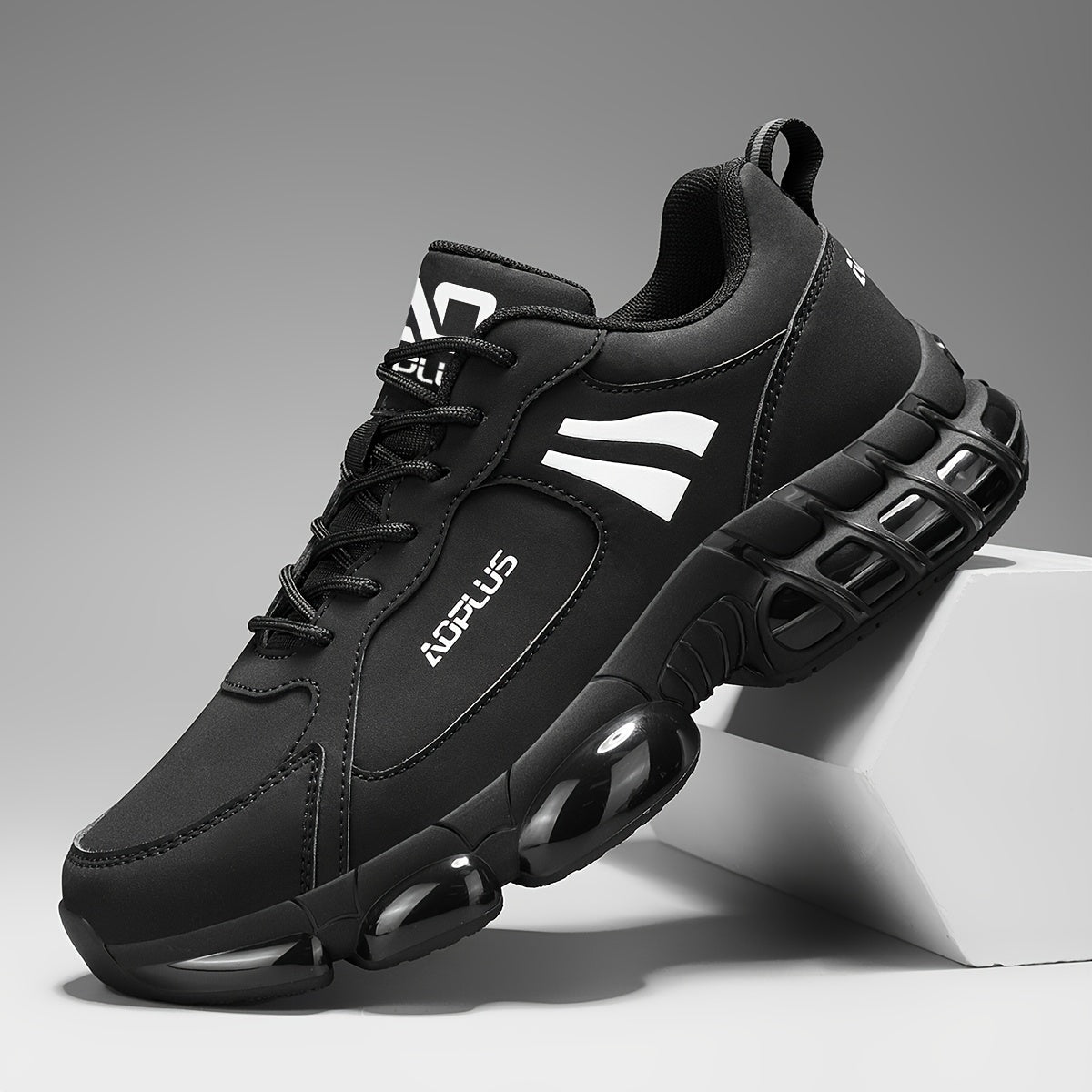 Wear-Resistant All-Season Men's Road Running Sneakers – Anti-Slip Lace-Up Low Top Athletic Shoes for Running Gym Casual Outdoor, Blue Black White, Wide Sizes US 6.5–13.5