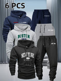 Men's 6-Piece Tracksuit Set Hoodie & Jogger Pants - City Print Street Style Sportswear for Jogging Outdoor Fitness Casual Wear S-XXL