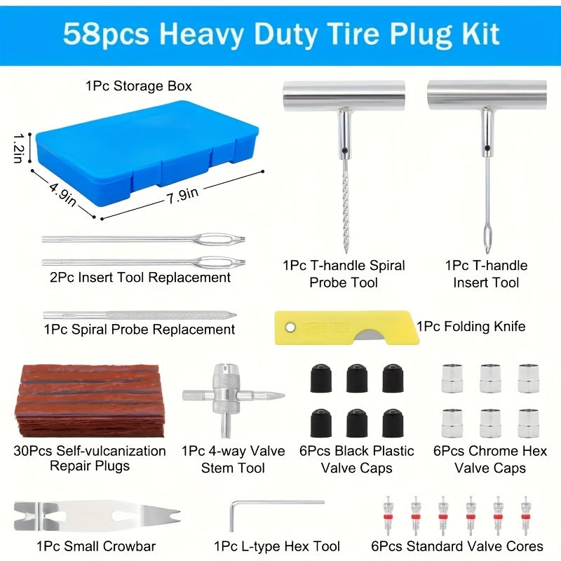 Tire Repair Tool Kit 47 58 104 116 Piece Industrial Grade Tubeless Flat Tire Fix No Battery Manual Hand Tools for Cars Motorcycles Trucks Tractors Trailers ATVs Optional Storage Bag & Gloves | Nova Mart