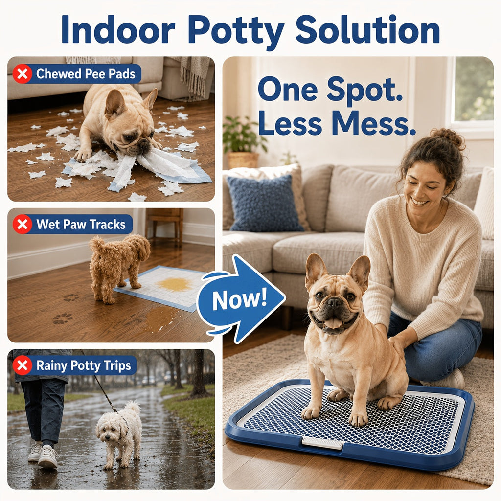 Leak-Proof Dog Potty Tray Indoor Puppy Toilet with Removable Grating Washable Pee Pad Holder for Apartment Puppy Training Pet Potty Station for Small Medium Dogs Easy Clean