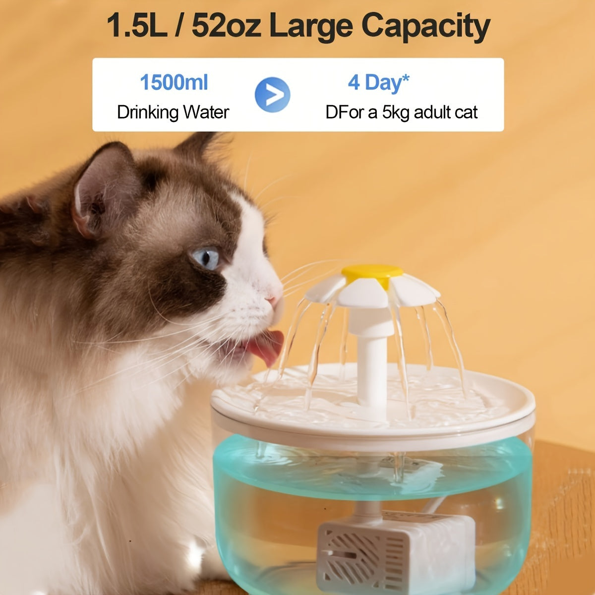 Cat Water Fountain 50oz Quiet USB-Powered BPA-Free - Automatic Drinking Fountain for Cats & Small Animals, Easy to Clean, No Battery Required, Continuous Fresh Filtered Water Dispenser