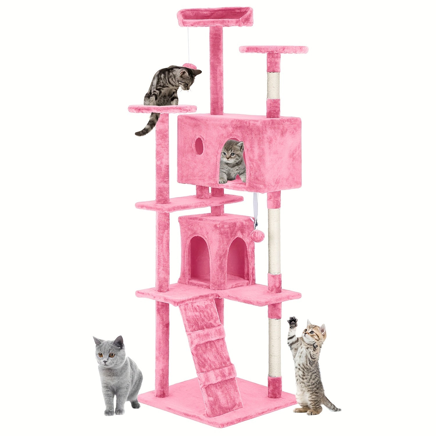 Multi-Level Cat Tree Tower with Scratching Post Perches & Plush Apartments – Space-Saving Indoor Cat Climbing Frame Activity Center, Heights 36-80 Inch, 6 Colors Beige Gray Pink