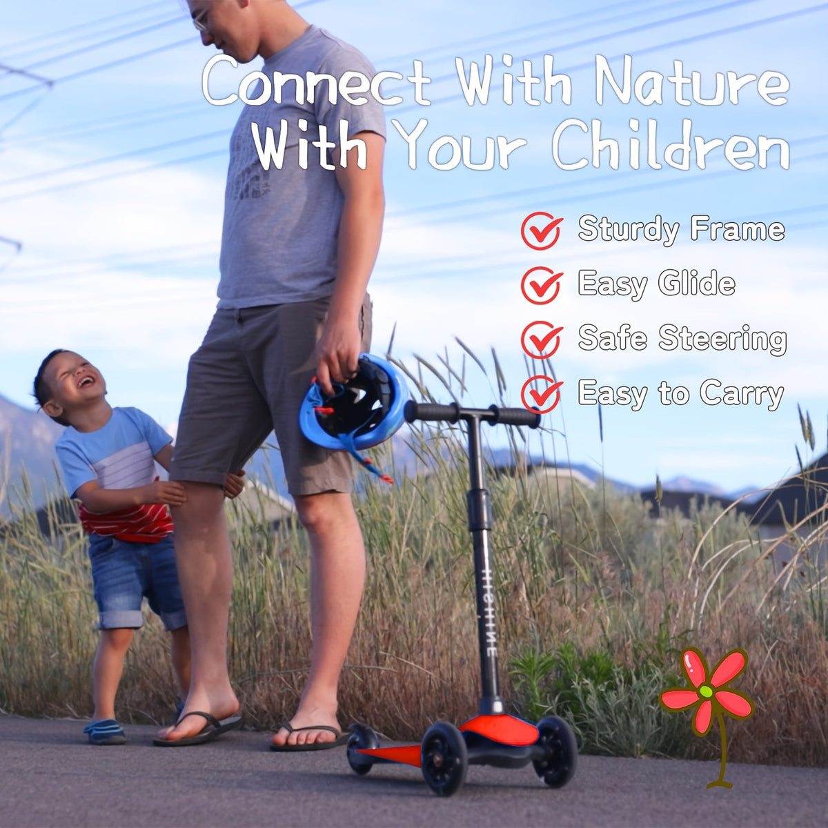Light Up Wheels Kids 3-Wheel Scooter for Toddlers Ages 2-5 – Adjustable Height Lean-to-Steer Design, Front Brake & Double Suspension, No-Battery Glow Wheels, Birthday Gift for Boys & Girls, Pink Blue Black Red