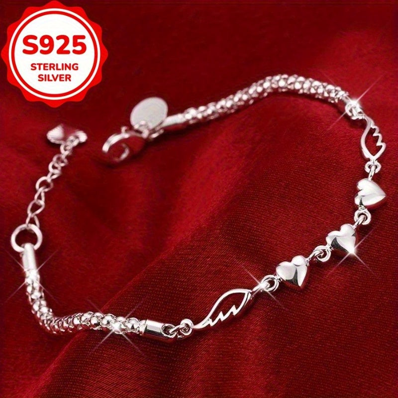 925 Sterling Silver Angel Wings Anklet for Women – Love Heart Charm Chain Anklet Nickel-Free Hypoallergenic Dainty Beach Summer Jewelry Gift for Her Birthday Valentine's Day Anniversary