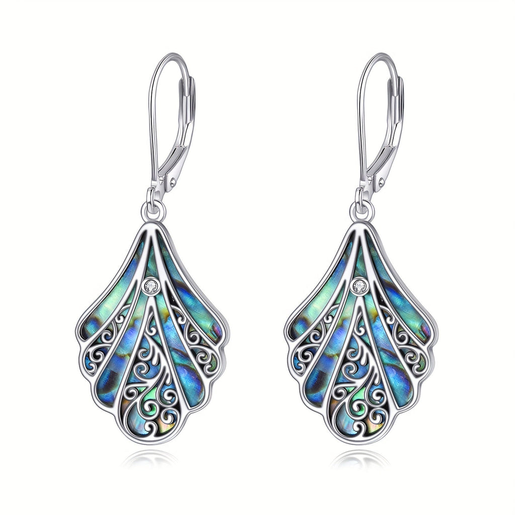925 Sterling Silver Abalone Shell Dangle Earrings – Hypoallergenic Boho Drop Earrings for Women, Openwork Vintage Design, Iridescent Shell Inlay, Gift for Mother's Day & Valentine's Day