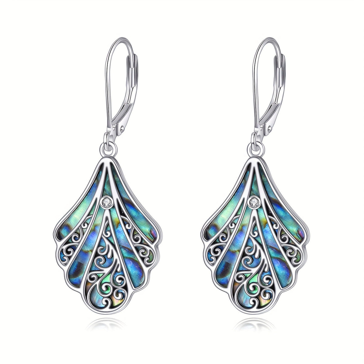 925 Sterling Silver Abalone Shell Dangle Drop Earrings for Women – Boho Filigree Iridescent Statement Jewelry Gift for Birthday Anniversary Wedding