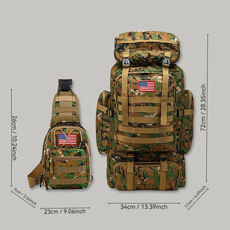Tactical Backpack & Chest Pack 2-Piece Set - 80L 3-Day Assault Pack for Men, Polyester Molle Military Backpack for Hiking, Camping, Hunting, Travel & Outdoor Sports