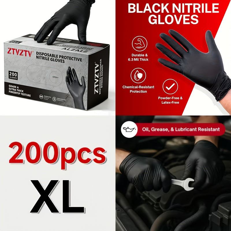Black Nitrile Disposable Gloves 200 Pack Latex-Free Chemical Resistant High-Density Flexible Fit Industrial Grade for Cleaning Tattooing Painting Car Washing – S M L XL