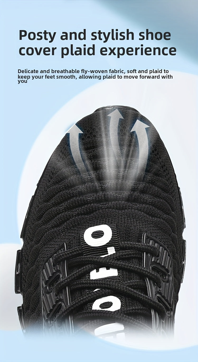 Men's Breathable Running Shoes Lightweight Fish Scale Fabric Upper Durable Outsole Low Top for Running Hiking Walking Casual Sports White Black US 7-13.5