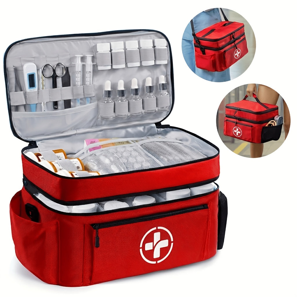 Medicine Storage Bag First Aid Kit Organizer – Household Medicine Organizing Box with Rack Basket for Home, Travel & Car Emergency Preparedness, Perfect Holiday Gift