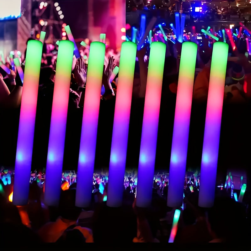LED Foam Light Sticks Bulk Pack 28 48 or 100 Pieces – 3-Mode Color Changing Flashing Glow Sticks for Glow Parties Weddings Concerts Birthdays Halloween Christmas Camping Cheering Events – Safe for Kids Adults