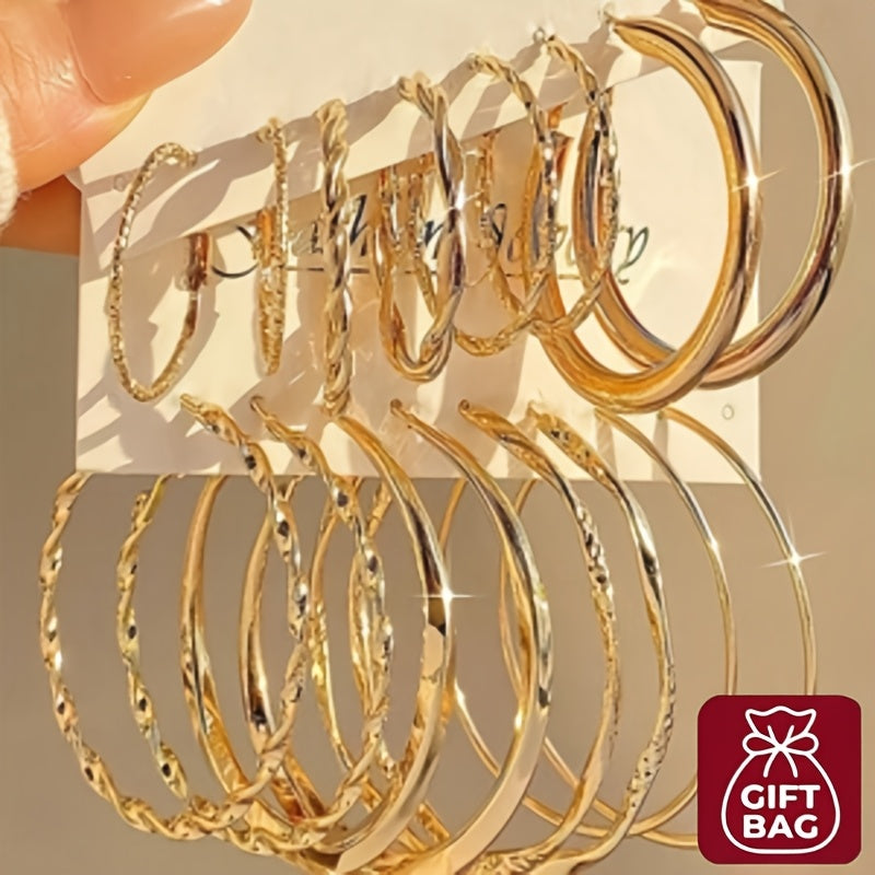 16Pcs Minimalist Metal Twist Earrings Set for Women – Hypoallergenic Gold Stud & Hoop Earring Gift Set for Daily Wear, Parties & Special Occasions