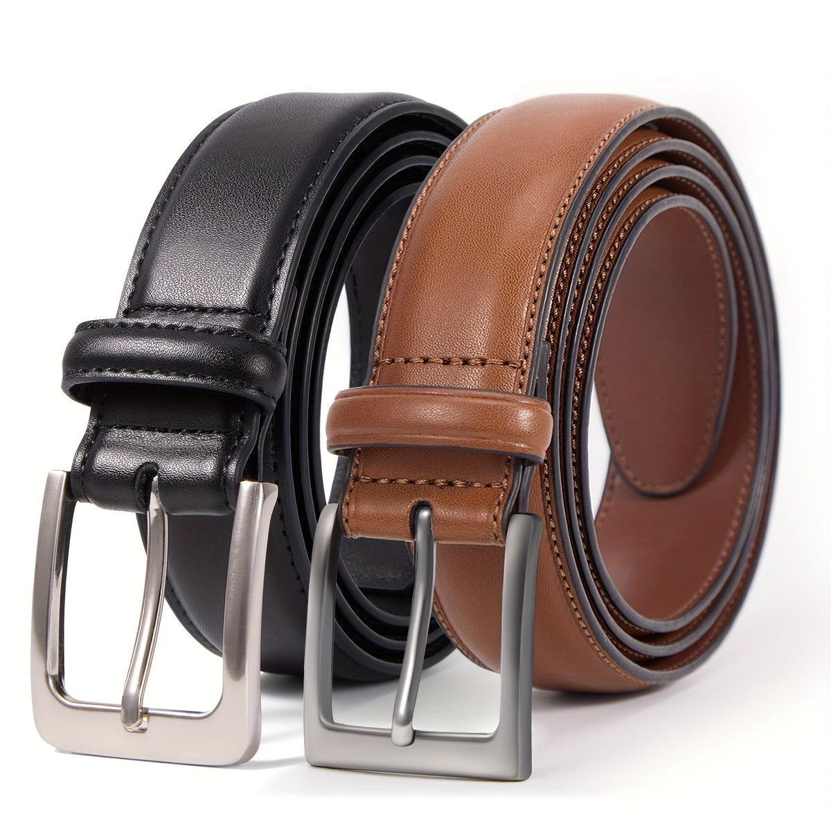 2 Pack Men's Genuine Leather Belt Set with Zinc Alloy Buckle – 1 3/8 Inch Wide Dress Casual Golf Jeans Belt for Men Sizes 30-50 Great Gift for Him