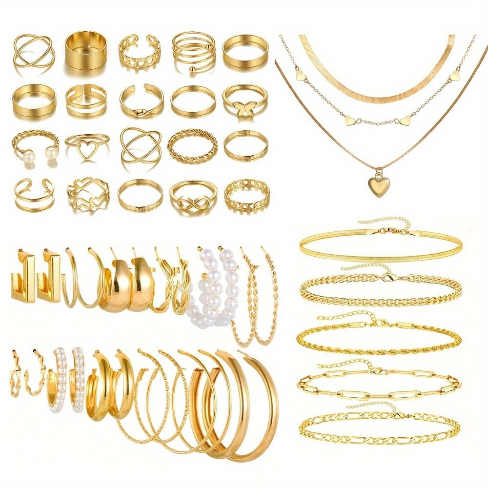 Retro Jewelry Set for Women – 35 to 68pcs Butterfly Heart Star Moon Charms Elegant Mixed Lot Stackable Daily Wear & Gift for Friends Sisters