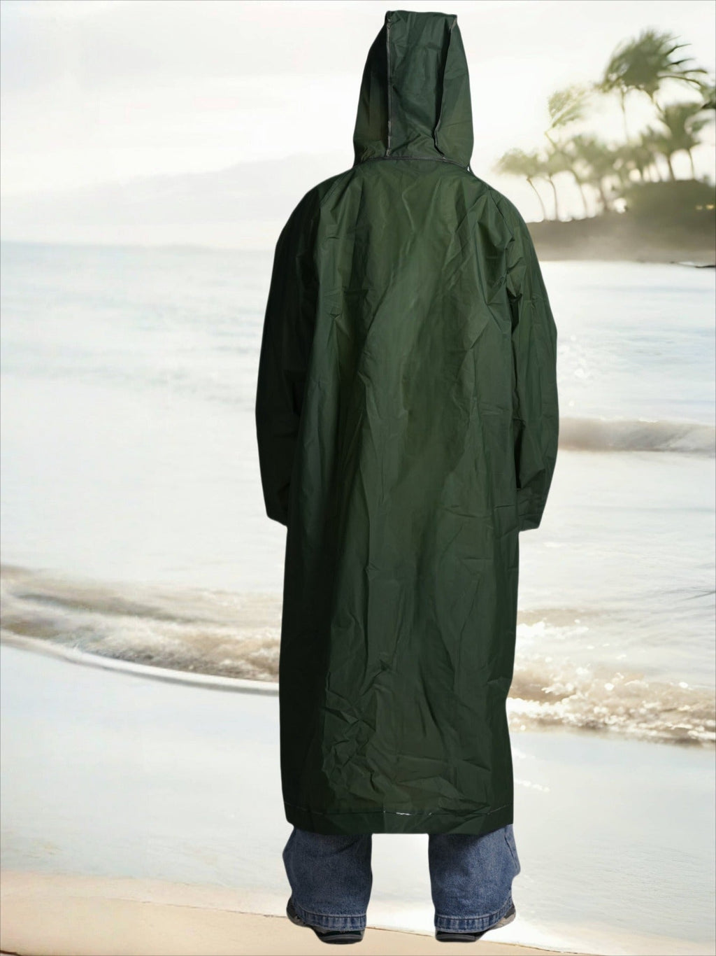 Waterproof Hooded Long Raincoat for Men & Women – Full-Zip Windproof Outdoor Rain Jacket with Adjustable Hood & Loose Breathable Fit for Hiking, Cycling, Fishing, Biking & Camping | Unisex L-XXL