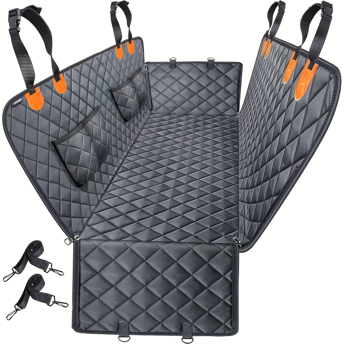 Dog Car Seat Cover Pet Hammock 600D Waterproof Scratch-Proof Rear Seat Protector with 4 Side Pockets & Non-Slip Backing – Universal Fit for Cars, Trucks & SUVs, All Dog Breeds