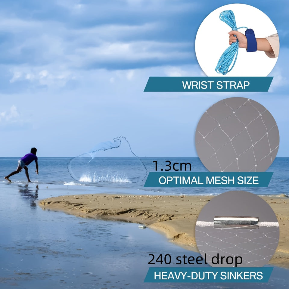8FT 10FT Fishing Cast Net with Zinc Sinkers – Easy Throw Nylon Monofilament Bait Trap Net for Saltwater Freshwater, 240 300 Steel Drop, American Anglers Shore Pier Kayak Boat Fishing