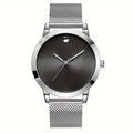 Men's Minimalist Stainless Steel Band Quartz Watch Slim Round Dial Casual Fashion Everyday Wear Gift for Him Silver Brown