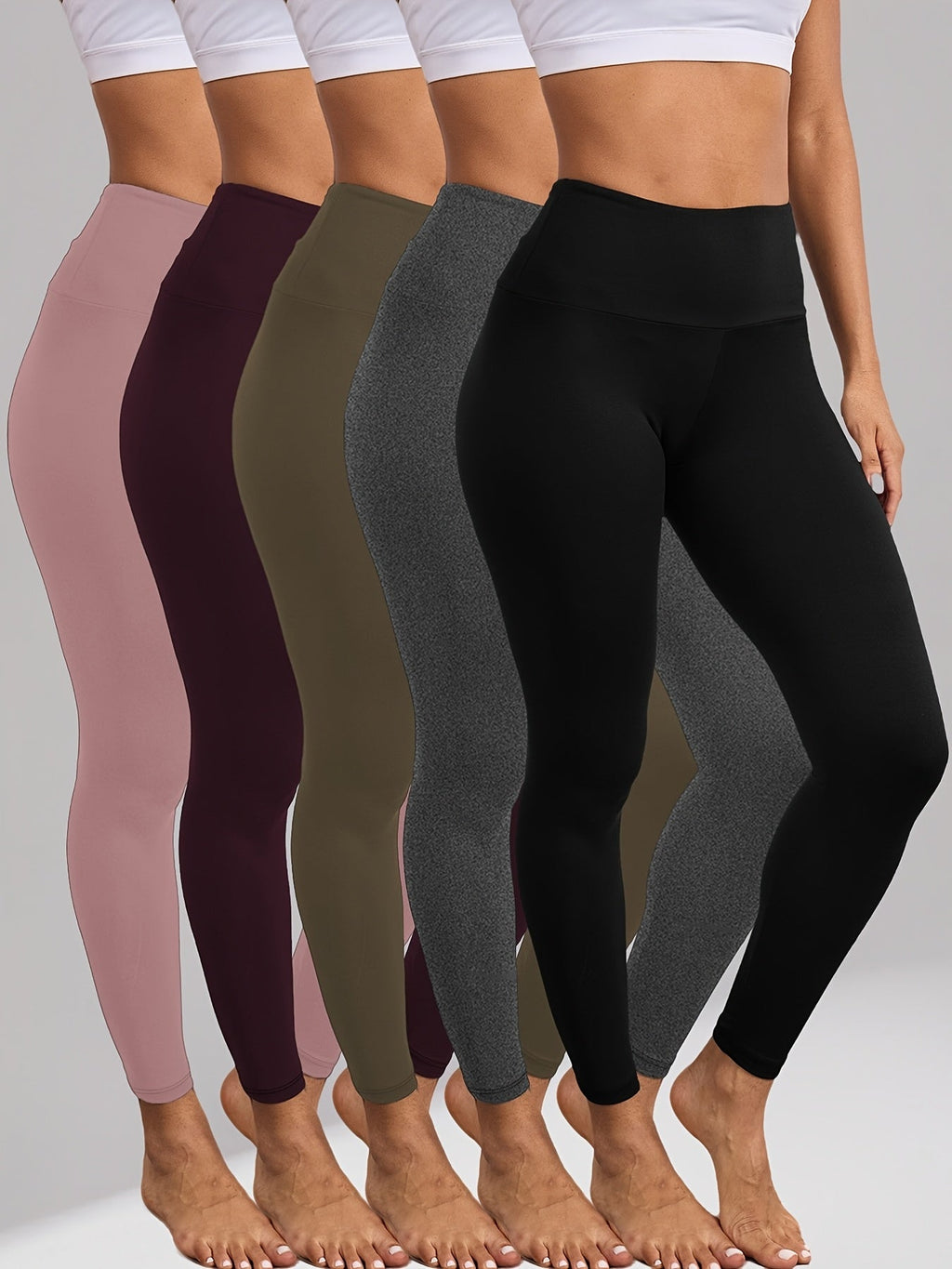 Tummy Control Leggings for Women 5 Pack High Waisted – Super Soft Non-Sheer 4-Way Stretch Yoga Workout Running Pants, Full-Length Gym Leggings S-XXL, All-Season Activewear Multiple Colors