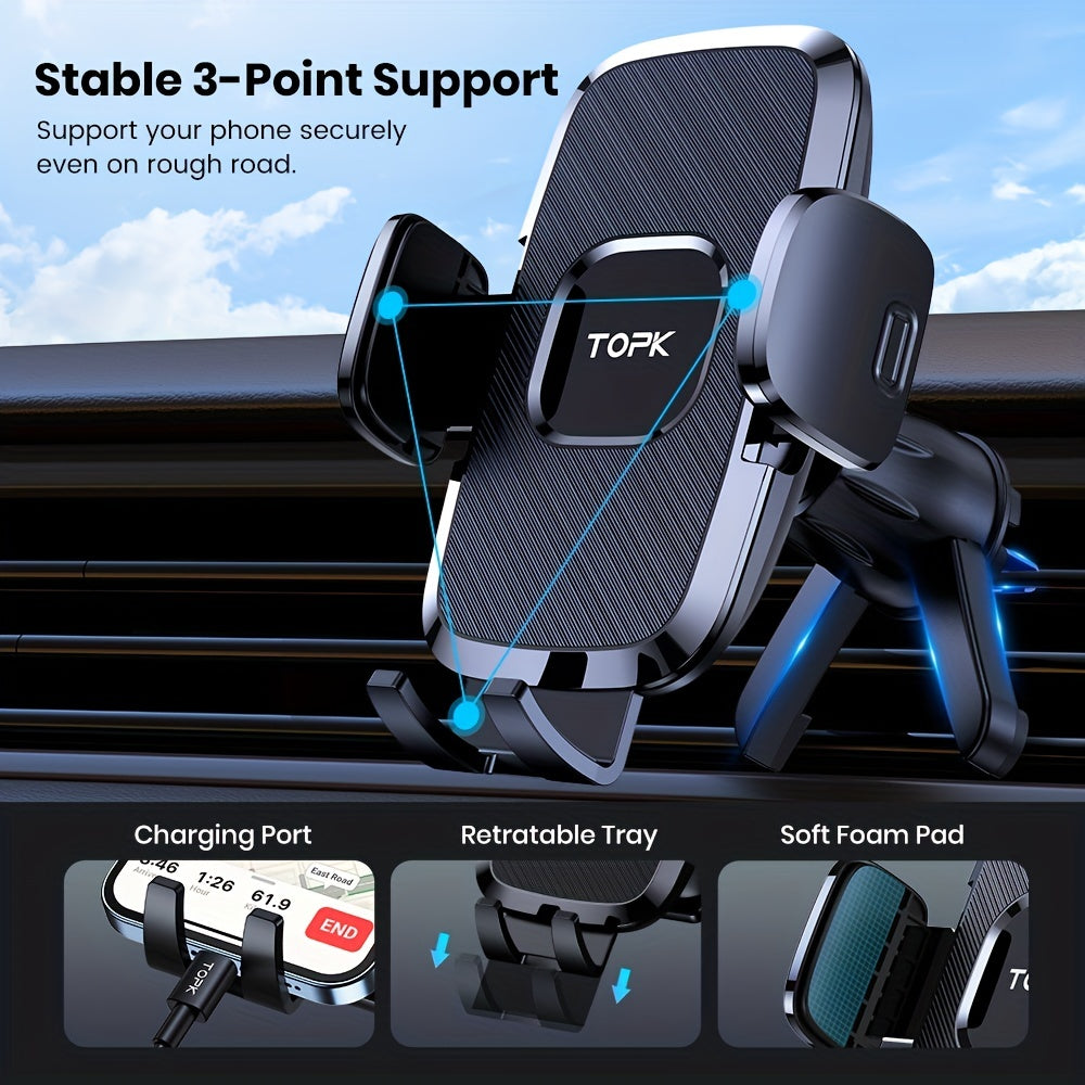 Car Air Vent Phone Mount Universal Hands-Free Holder Adjustable Clamp Cradle Fits All Smartphones iPhone Samsung Android 2024 Upgraded ABS Waterproof Wall Mount Option for Cars Trucks SUVs