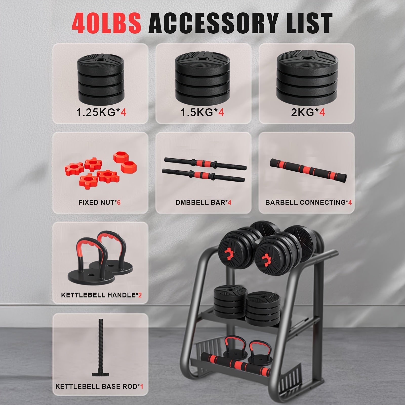 Adjustable Dumbbell Set 5-in-1 Free Weights 30-110 LBS – Use as Dumbbell, Barbell, Kettlebell, Push-Up Rack & Weight Plates, Home Gym Workout Equipment for Men & Women, Multiple Weight Options