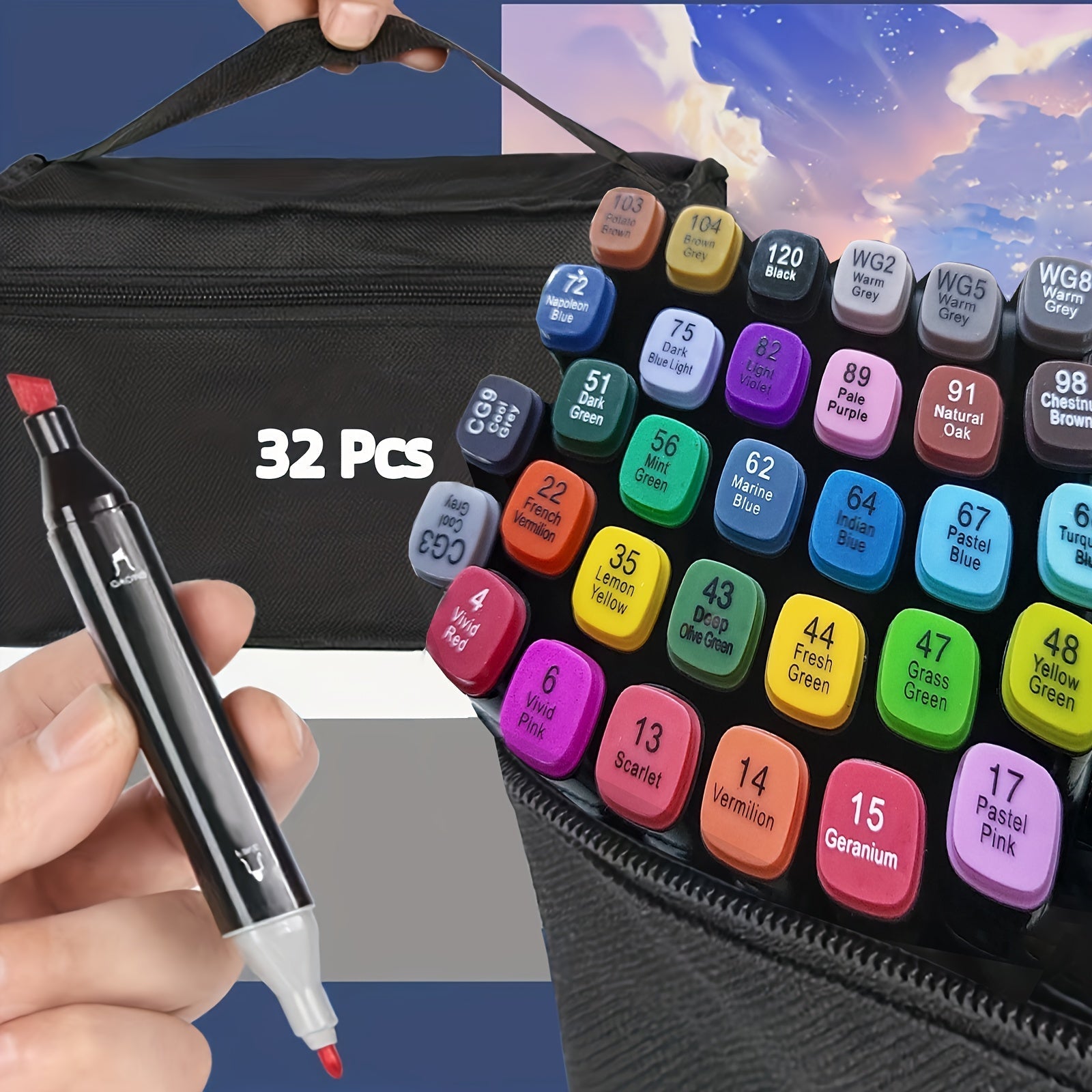 Dual Tip Alcohol Markers Set with Carrying Case 32 to 172 Colors – Professional Blendable Alcohol Ink Markers for Drawing Sketching Card Making Illustration Adult Coloring – Brush and Fine Tip Artist Markers